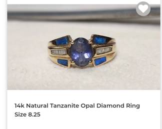 14k natural tanzanite Opal inlay ring