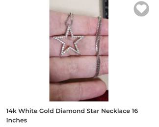 14k white gold diamond star necklace
