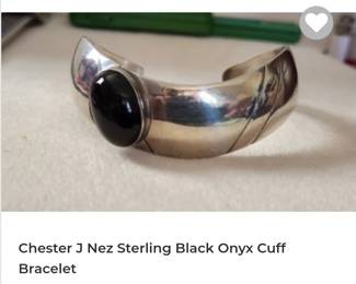 Rare hard to find Navajo Chester j Nez black onyx cuff bangle bracelet