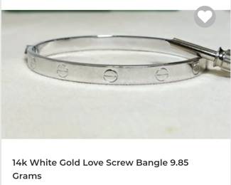 14k white gold screw love bangle