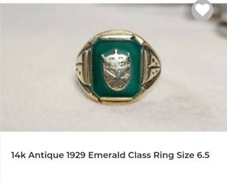 Antique 14k 1929 emerald high school ring