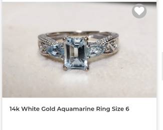 14k white gold aquamarine ring