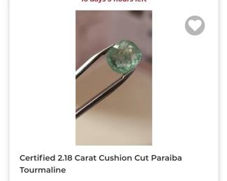 Certified 2.18 carat cushion cut paraibra tourmaline