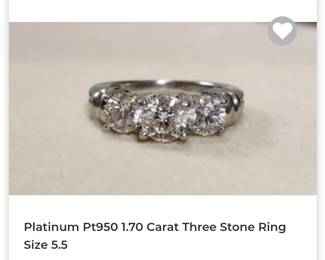 Platinum pt950 zei 1.70 carat past present future ring h/i/j I2