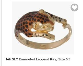 14k enameled leopard ring