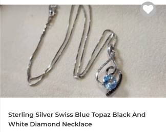 Sterling silver Swiss Blue Topaz Diamond necklace