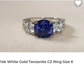14k white gold tanzanite CZ Ring