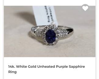 1.8 Carat Unheated purple sapphire diamond ring 14k white gold