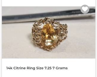 14k Yellow gold pear cut Citrine Ring