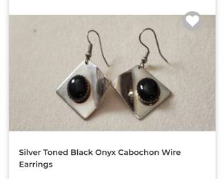 Silver Toned French Wire black onyx earrings