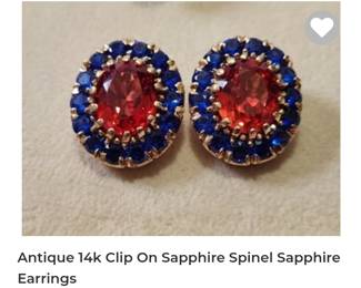 Antique 14k lab sapphire spinel earrings
