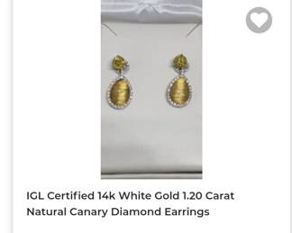 Igl certified 14k natural canary yellow diamond stud 1.20 carat color enhanced