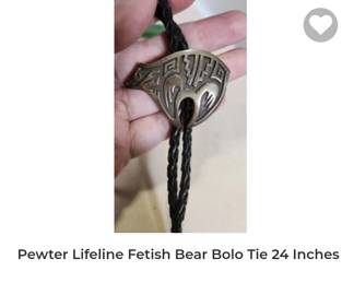 Pewter lifeline fetish bear bolo tie 24 inches (not native made, commercial made!)