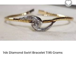 14k two tone omega link diamond bracelet