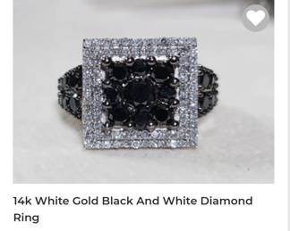 14k white gold black and white diamond ring