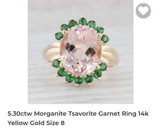 5.30 cttw morganite tsavorite garnet ring 14k Yellow gold