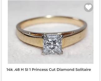 14k .48 carat princess cut solitaire h Si2 ring