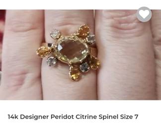 Movable 14k peridot Citrine spinel ring
