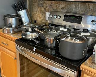 Loads of Calphalon cookware, stainless steel pots and pans