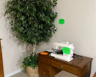 Brother sewing maching, sewing cabinet and 8 ft faux Ficus Tree.