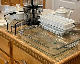 Vintage Pyrex baking dishes,  other kitchen essentials