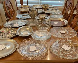 Cut glass and silver-plated serving pieces