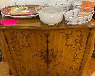 Painted accent chest, vintage bakeware