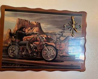 David Mann "Ghost Rider" wall plaque with clock