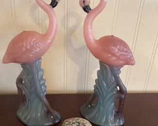 1950's Flamingo candles, trinket box