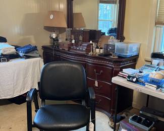 Black Arm Office Chair and Universal Triple Dresser with Mirror