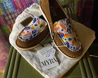 Size 7, BRAND NEW, Leather and Cloth Upper MYRABAG Loafers