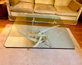 Mid Century Modern coffee table w/glass top and iron legs