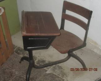Antique school desk with attached chair
