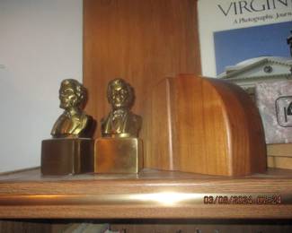 brass and wood bookends