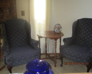 Pair vintage Queen Anne Wing back chairs