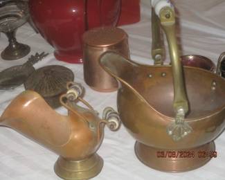 Copper coal scuttle and ash tray