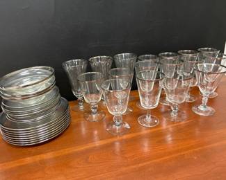 Lot 6483 Cristal DArques Durand Parisienne Water Goblets  Wine Glasses  Plates  Bowls