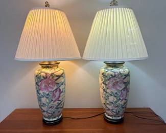 Lot 8047 Pair of Porcelain Asian Botanical Table Lamps