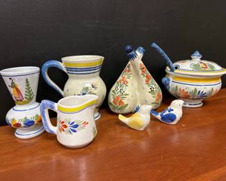 Lot 6470 Henriot Quimper France Lot  Soup Dish  Pitcher  Vase  Creamer  Oil  Vinegar Cruet  Salt  Pepper Shakers