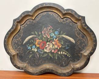 Lot 6458 Vintage 19th Century English Hand Painted Floral Paper Mache Tray
