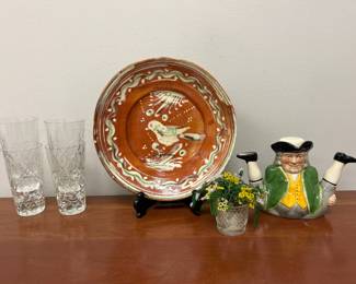 Lot 6484 Wood Potters of Burslem Teapot  Mexican Terracotta Clay Dish  Glass Bead Flower Art Glasses