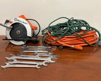 Lot 8039 Black  Decker Circular Saw  Craftsman Wrenches  Sockets  Outdoor Extension Cords