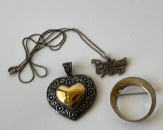 Lot 2704 James Avery Lot  Sterling Heart Pendant  Mobius Circle Pin Brooch  Precious Aunt Necklace
