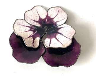 Lot 1922 Vtg David Andersen Norway Sterling Brooch Pin  Enamel Flower Pansy