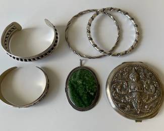 Lot 2705 Sterling Lot  Cuff Bracelets  Bangles  Compact  Pendant
