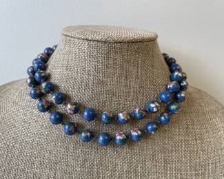 Lot 1915 Vintage Cloissonne Beaded Necklace  Blue