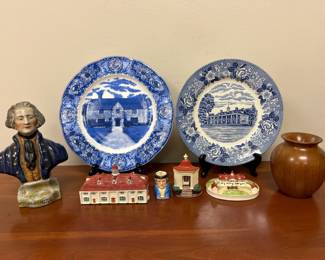 Lot 6481 George Washington Decoratives  Porcelain Bust  Toby Jug  Mount Vernon Plate  Decor  Sulgrave Manor Centennial Plate