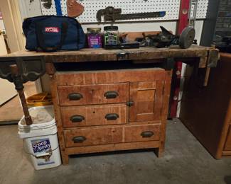 Antique Woodworking Bench with Antique Vise