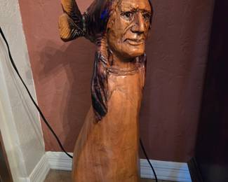 Vintage Hand Carved Native American Indian Statue 