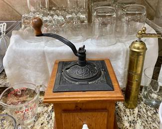 Genuine Vintage Coffee grinder and vintage Brass Pepper mill.